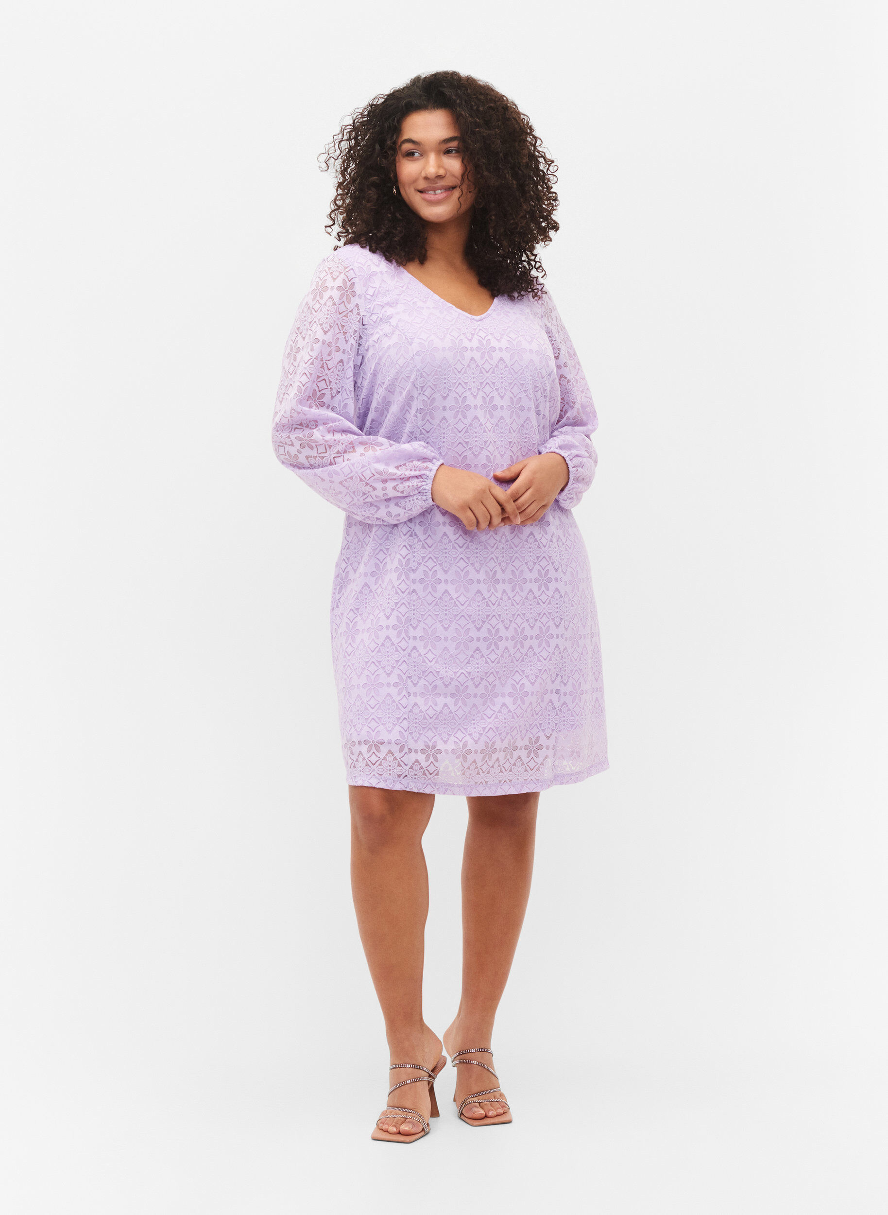 ZizziSpitzenkleid mit V-Ausschnitt und langen &Auml;rmeln, Pastel Lilac, Model image number 3