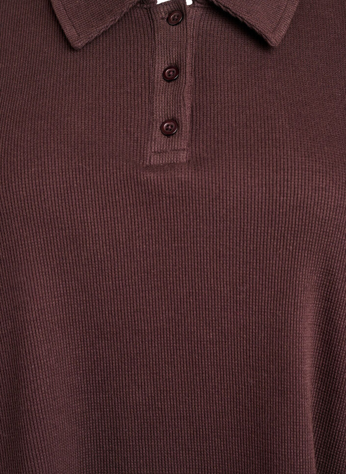 Langärmliges Poloshirt aus geripptem Jersey, Braun, Packshot image number 2