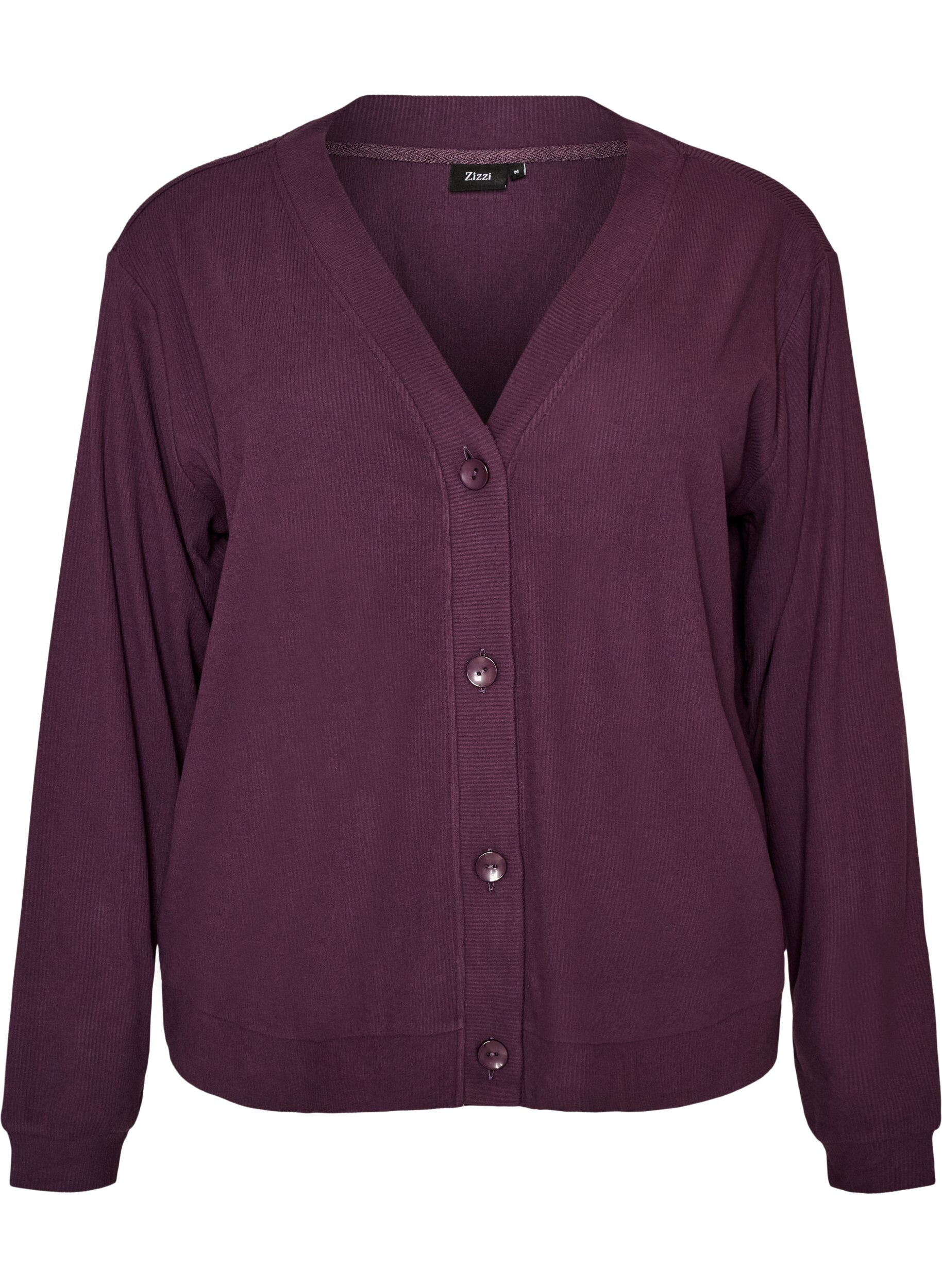 ZizziGerippte Jersey-Strickjacke mit V-Ausschnitt, Lila, Packshot image number 0