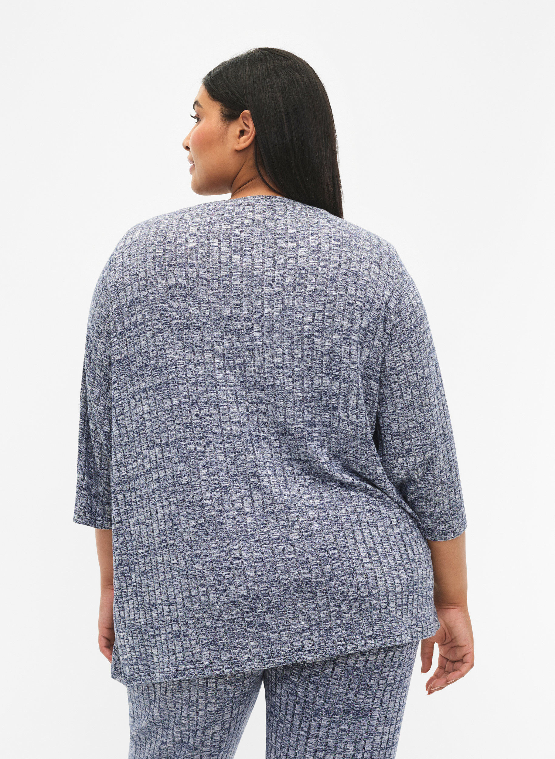 ZizziMelange Bluse mit Rundhalsausschnitt und 3/4-&Auml;rmeln, Dress Blues Mel., Model image number 1