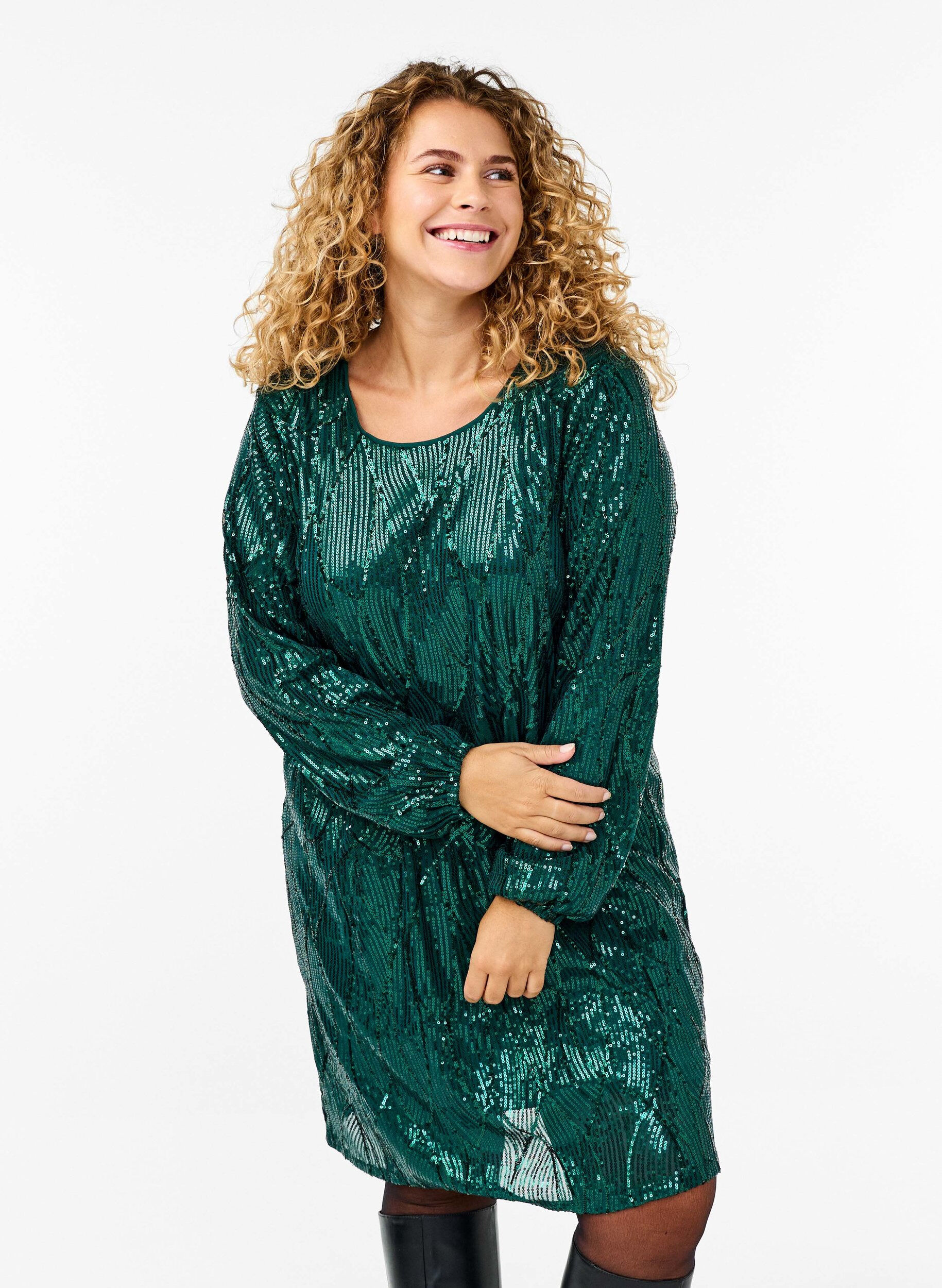 ZizziLang&auml;rmliges Paillettenkleid mit Muster, Rain Forest, Model image number 0