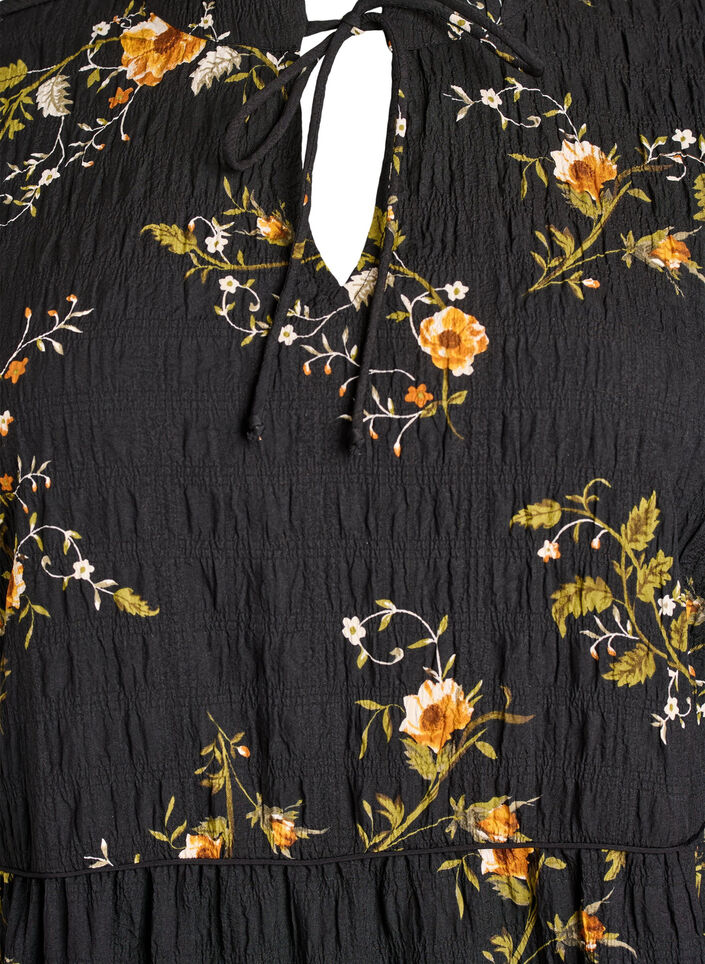 Geblümtes Kleid mit Bindeverschluss, Schwarz, Packshot image number 2