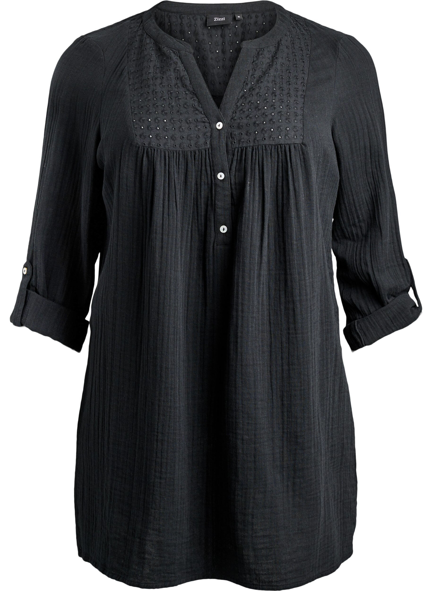 ZizziTunika aus Baumwollmusselin mit Broderie Anglaise, Schwarz, Packshot image number 0