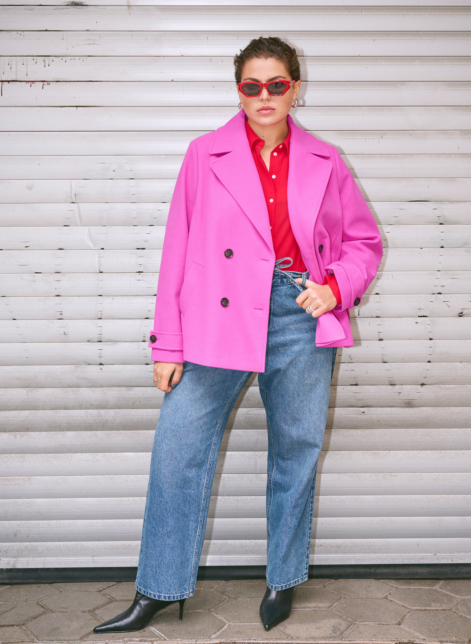 ZizziKurzmantel in Wolloptik mit Taschen, Purple Orchid, Image image number 0