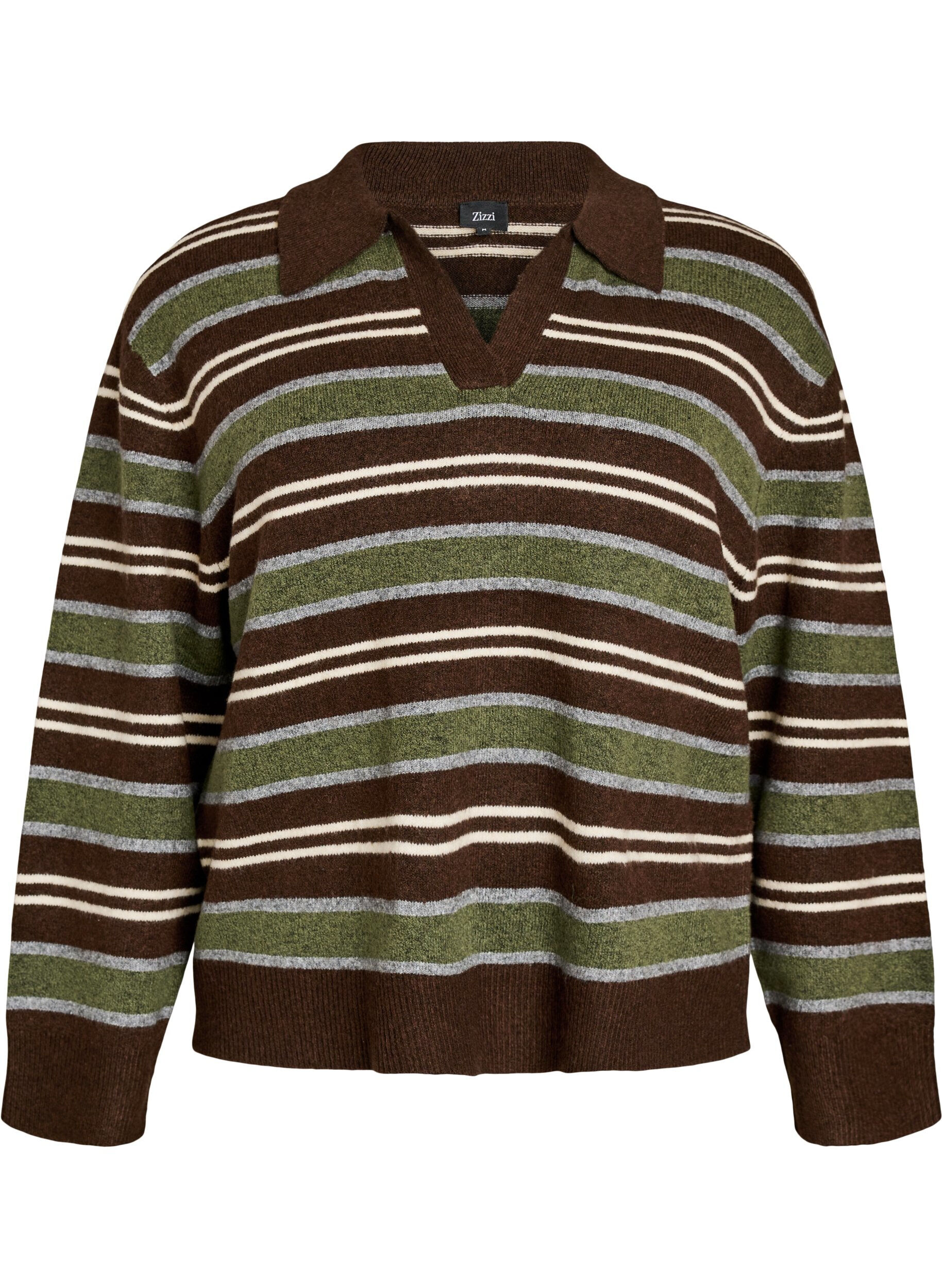 Strickbluse mit Streifen und Polokragen