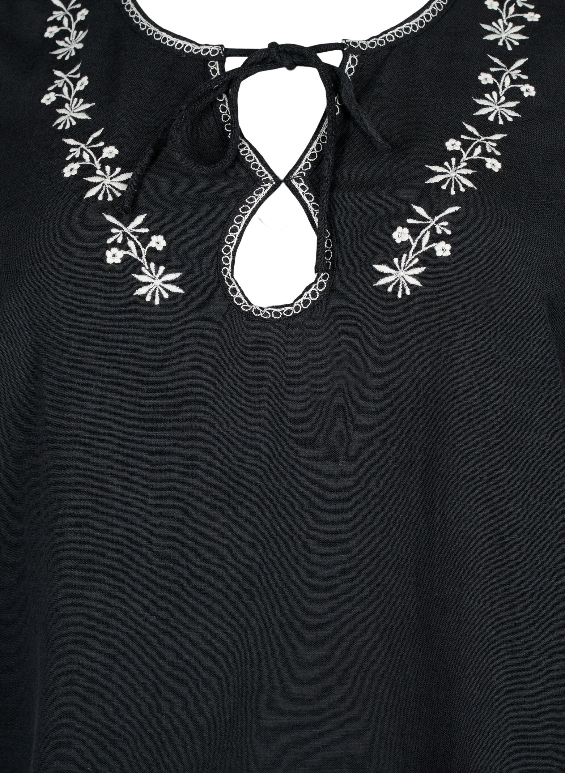 ZizziBestickte Bluse aus Baumwollmischung mit Leinen, Black W. EMB, Packshot image number 2