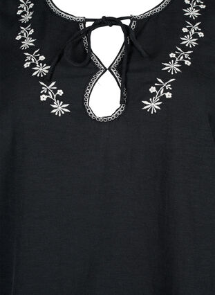 Bestickte Bluse aus Baumwollmischung mit Leinen, Black W. EMB, Packshot image number 2