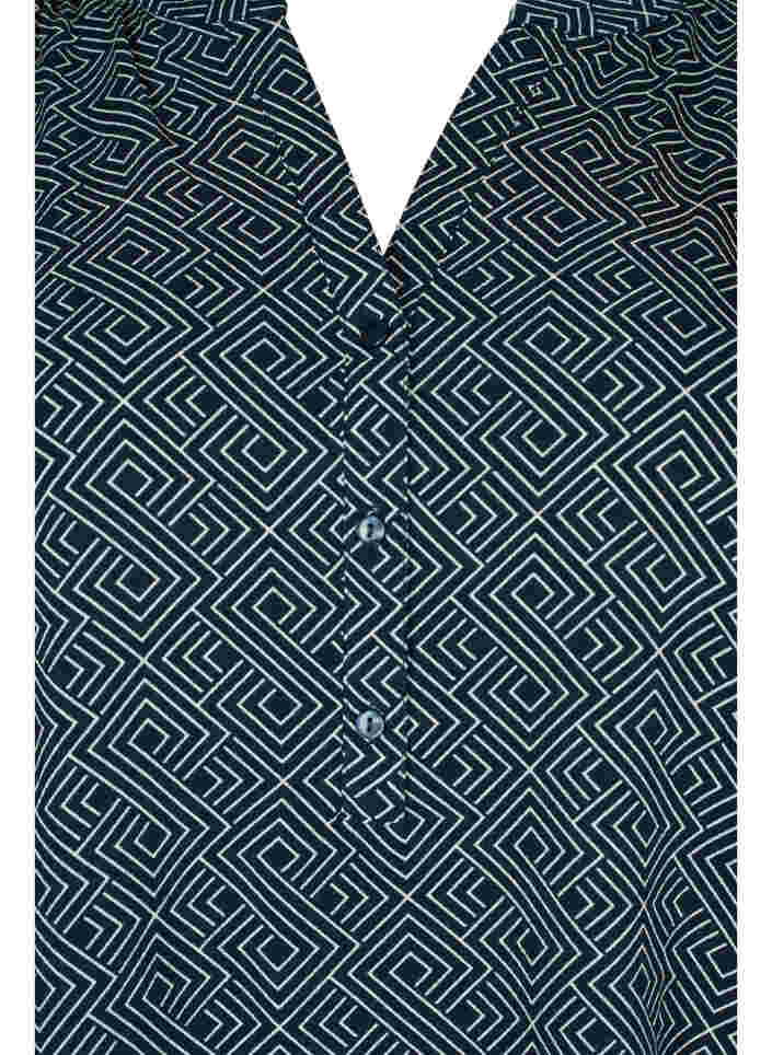 Langarm Bluse mit Print und V-Ausschnitt, Blue Graphic, Packshot image number 2