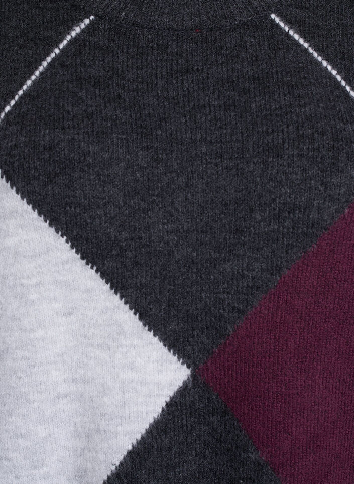 Pullover mit großen Karos und Kontrastärmeln, Grau, Packshot image number 2