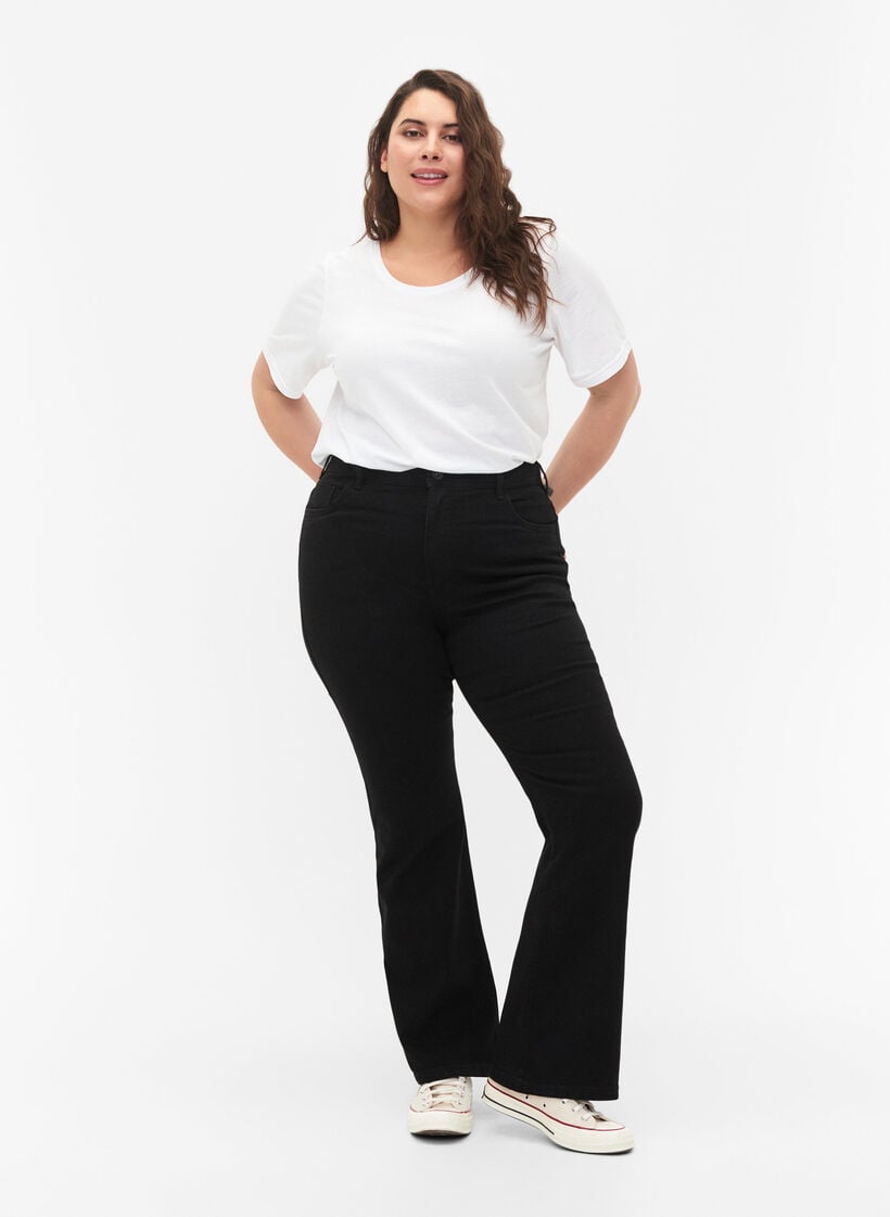 Hoch taillierte Jeans mit Bootcut, Schwarz, Model image number 0