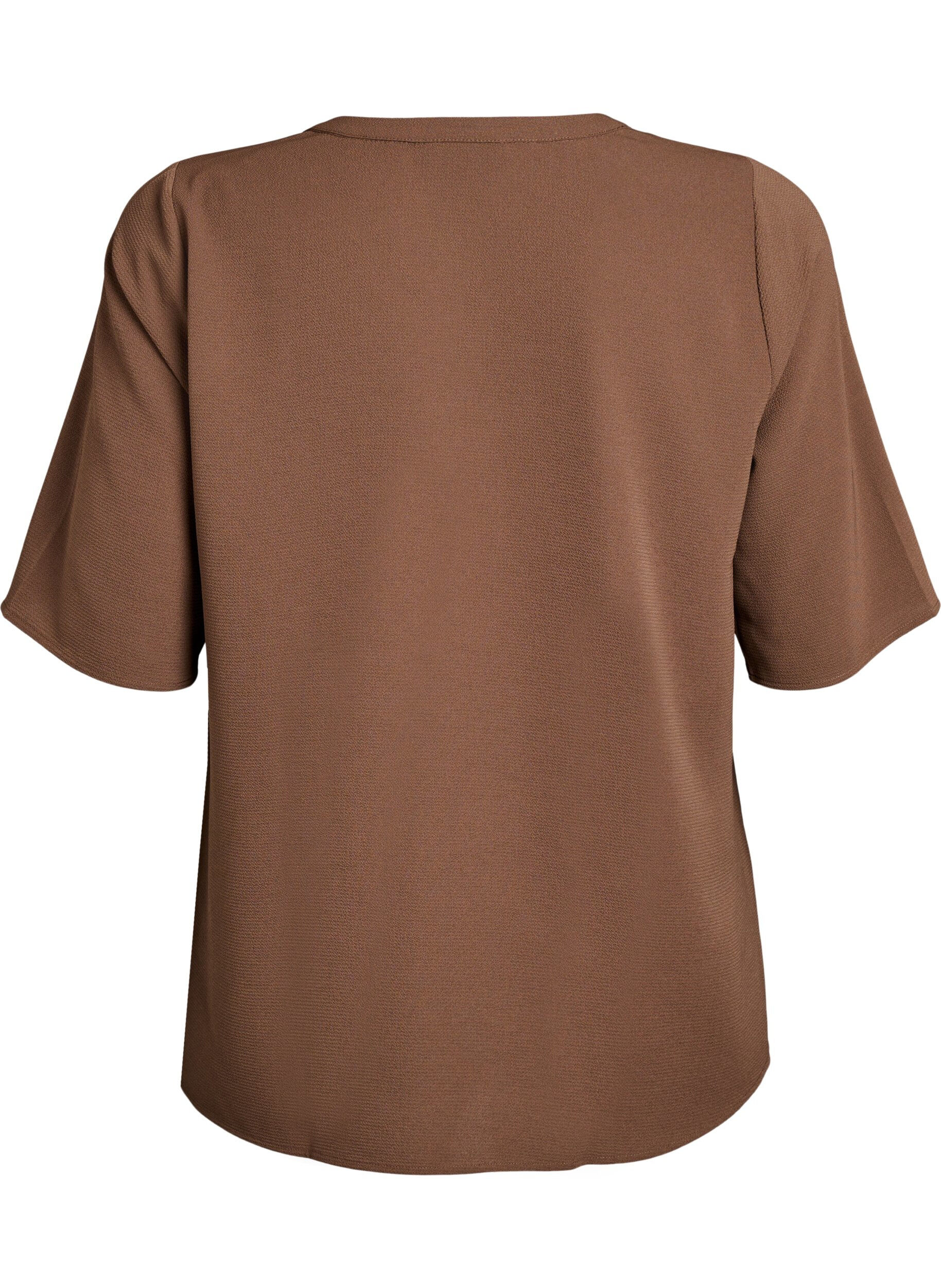 ZizziKurz&auml;rmlige Bluse mit V-Ausschnitt, Braun, Packshot image number 1