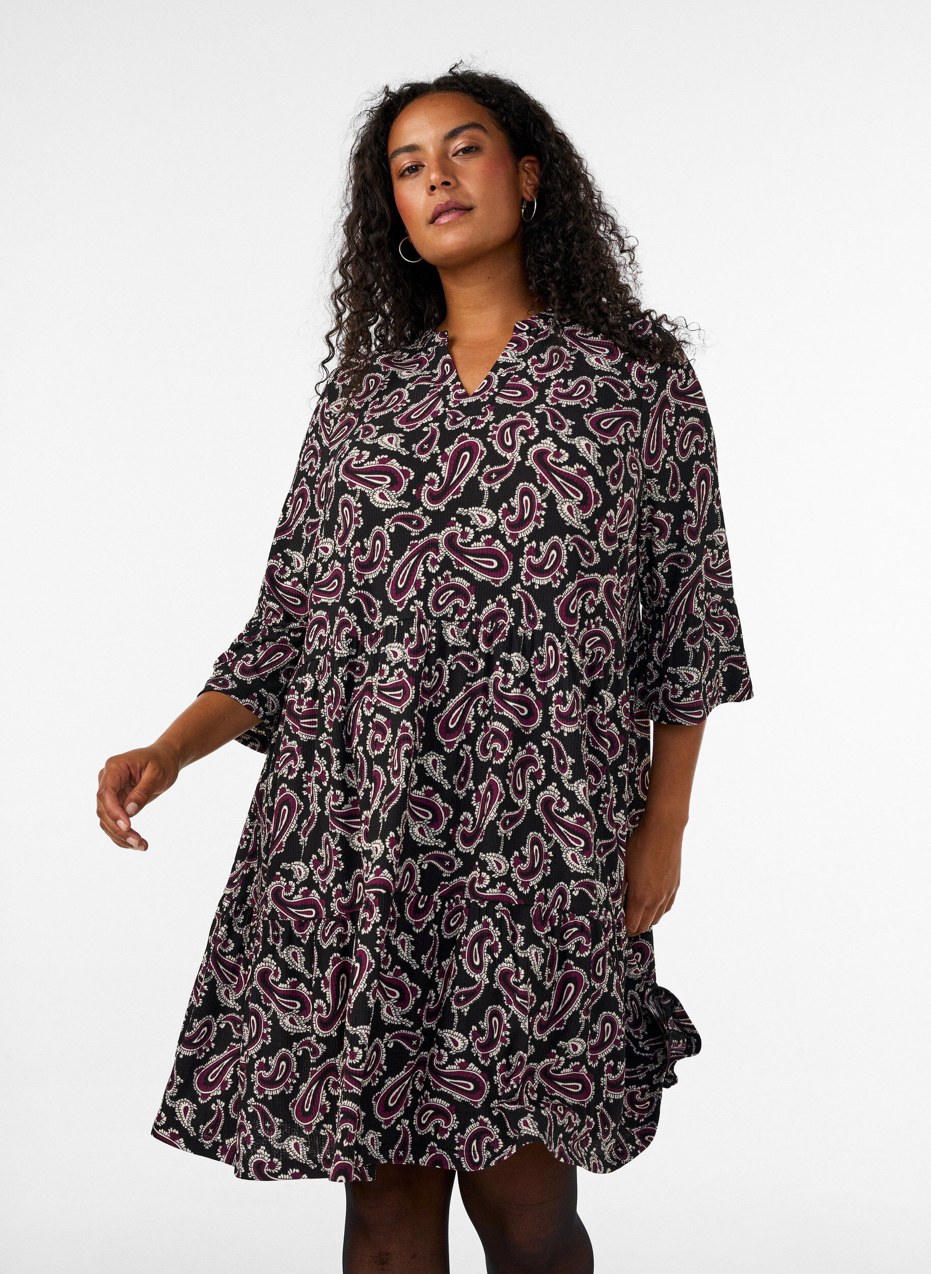 ZizziKurzes A-Linien-Kleid aus Jersey mit Allover-Print, Dunkles Bordeaux, Model image number 0