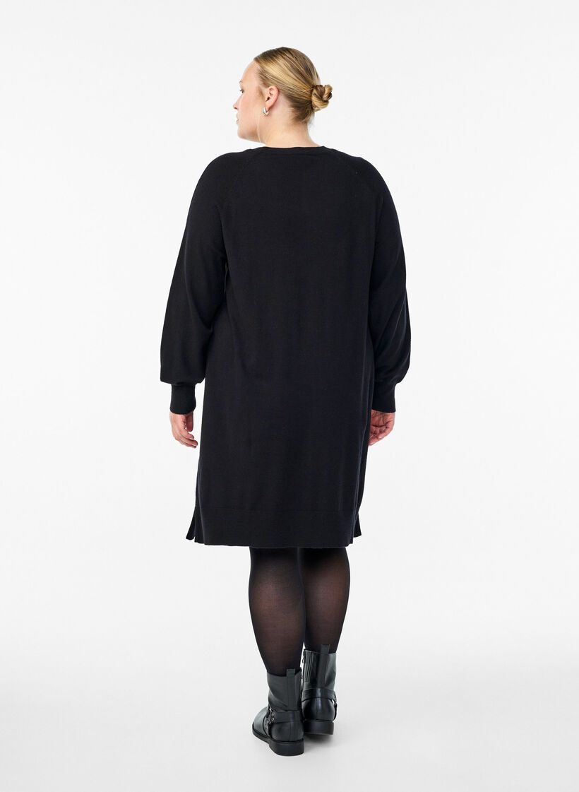 Strickkleid mit Raglanärmeln und Mittelnaht, Schwarz, Model image number 2