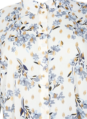 Langes Hemd mit Blumenmuster, White Flower/Gold, Packshot image number 2
