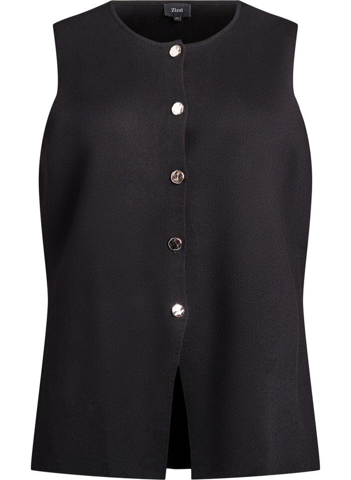 Ärmellose Strickweste mit Zierknöpfen, Schwarz, Packshot image number 0