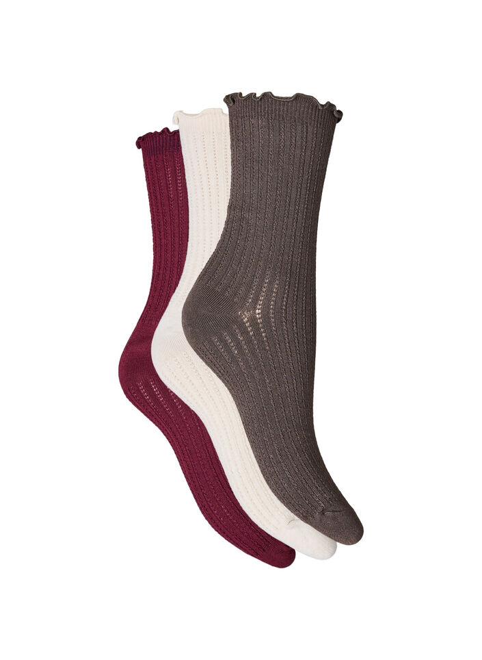 3er-Pack gerippte Socken mit Wellenkante, Braun, Packshot image number 1