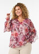 Gebl&uuml;mte Bluse mit V-Ausschnitt und R&uuml;schen&auml;rmeln, Rot, Model image number 0