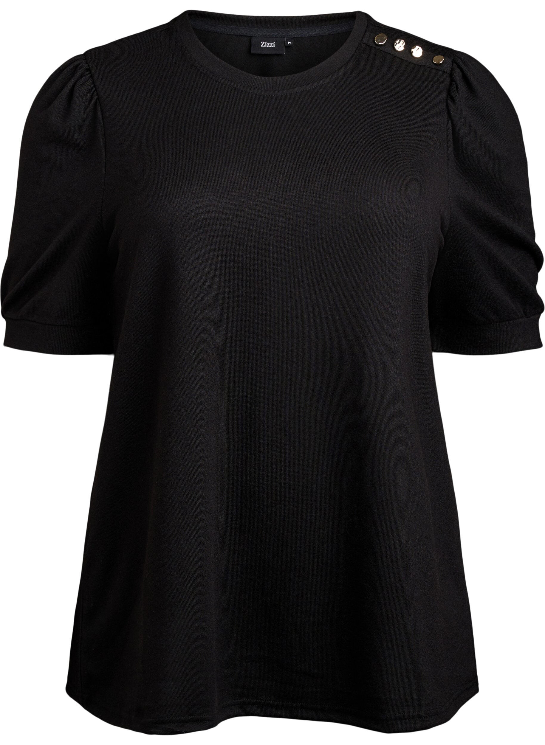 ZizziBluse mit Knopfdetail und kurzen Puff&auml;rmeln, Schwarz, Packshot image number 0