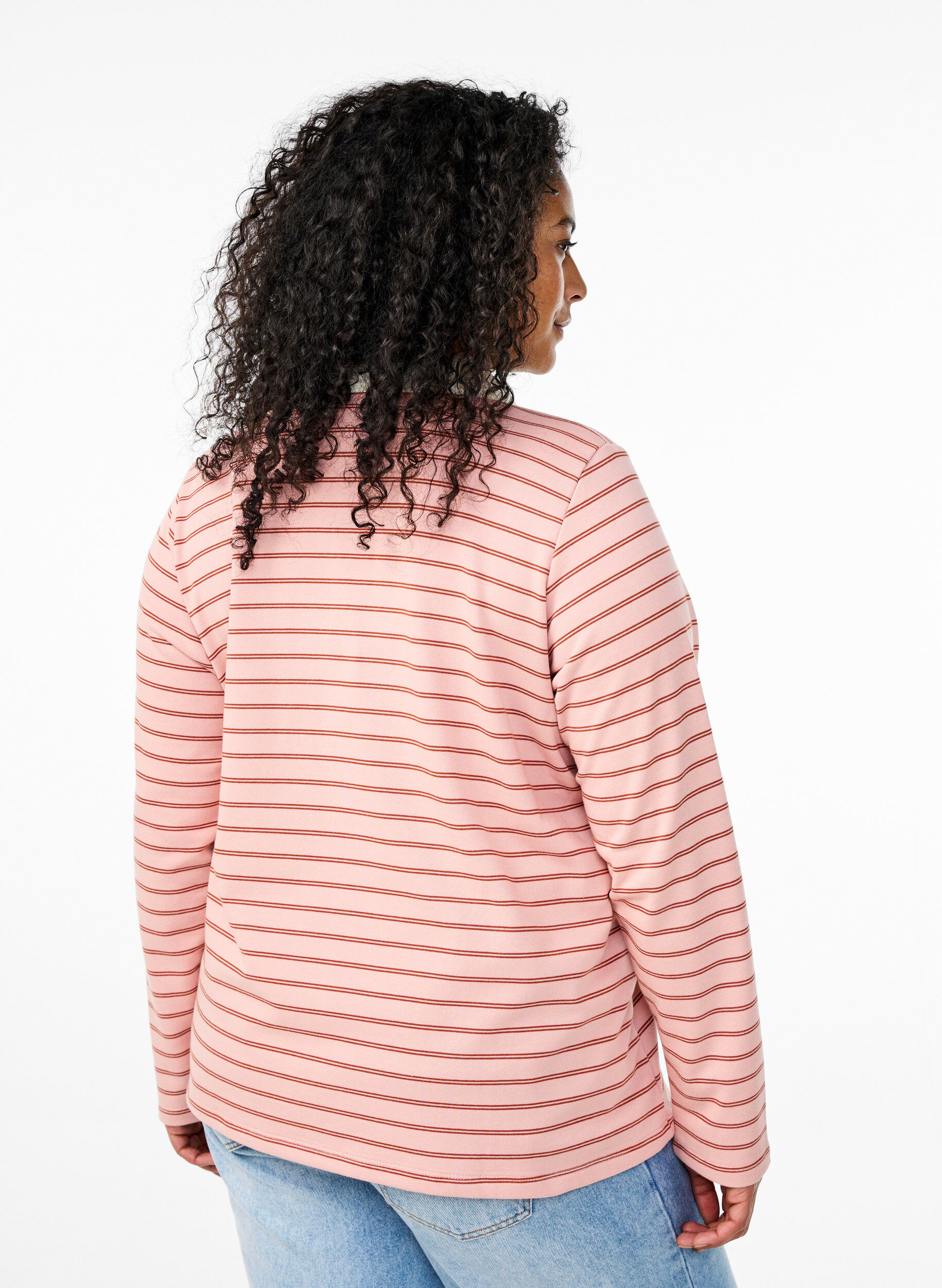 ZizziPoloshirt mit Streifen und Rei&szlig;verschluss, Rot, Model image number 2