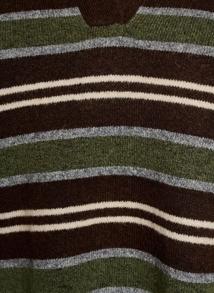 Strickbluse mit Streifen und Polokragen, Braun, Packshot image number 2
