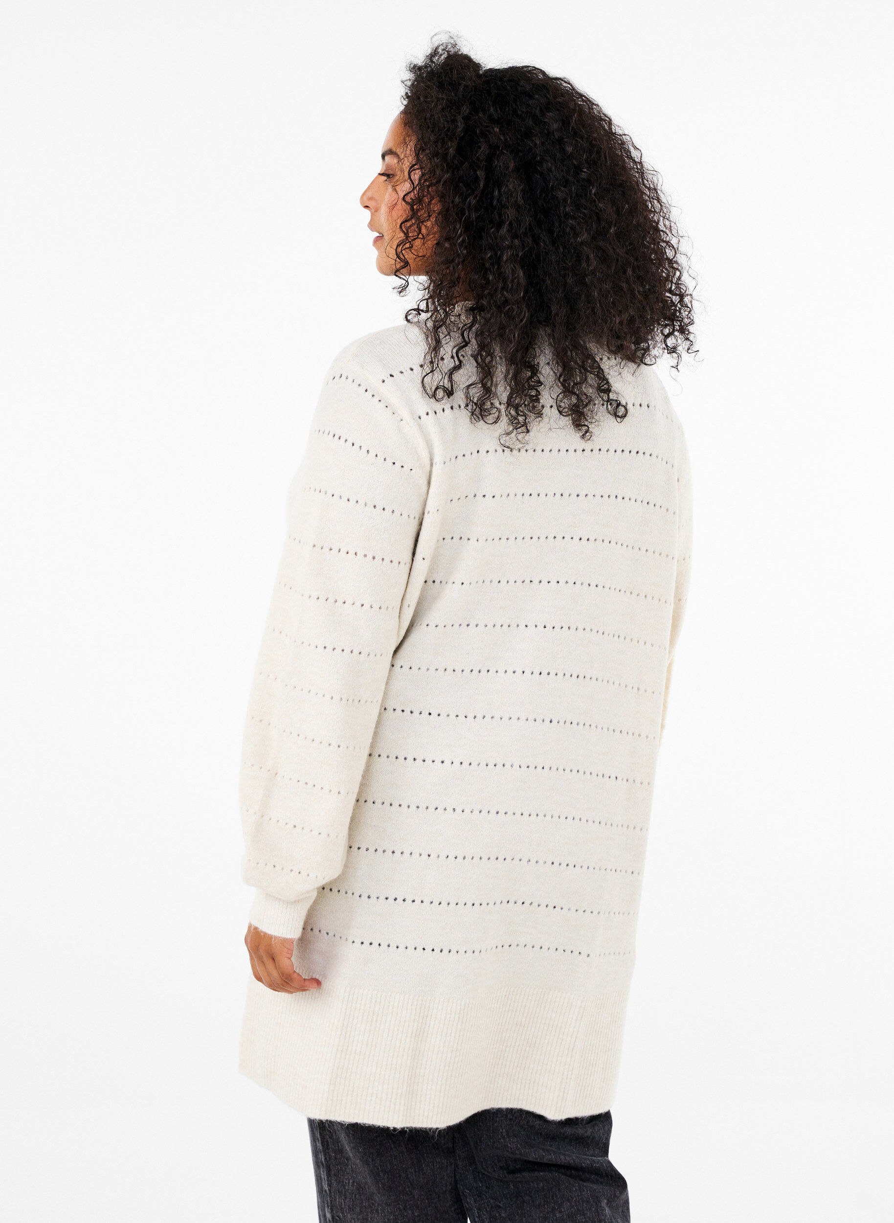 ZizziLange Strickjacke aus Strick mit Lochmuster, Birch Mel., Model image number 1