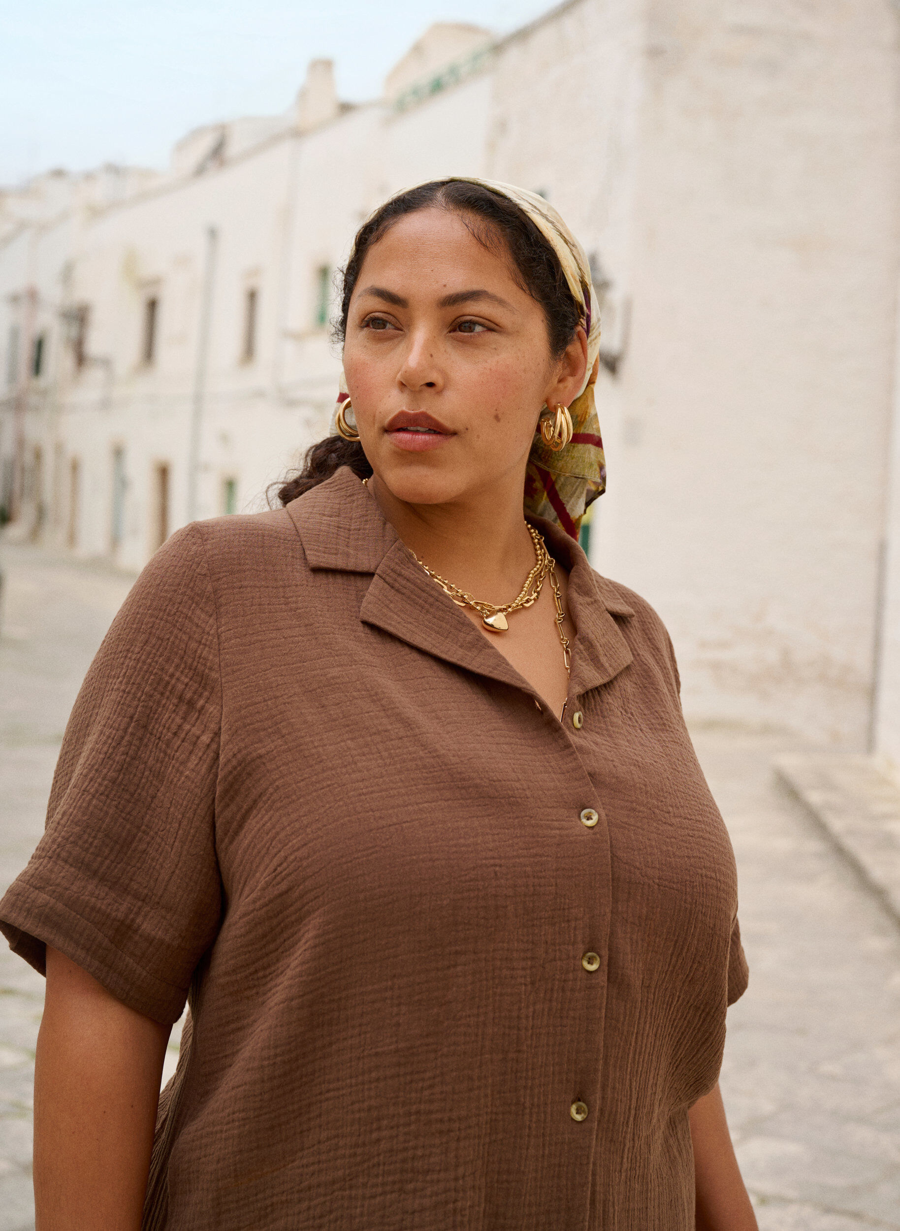 ZizziKur&auml;rmeliges Hemd aus Baumwollmusselin, Braun, Image image number 0