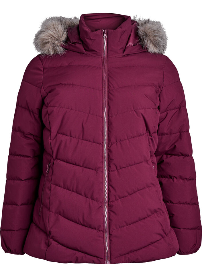 Kurze Steppjacke mit Kapuze, Dunkles Bordeaux, Packshot image number 0