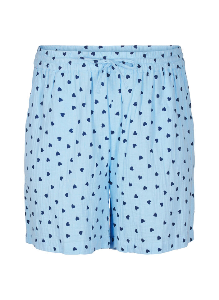 Shorts aus Baumwoll-Musselin mit Herzen, Blau, Packshot image number 0