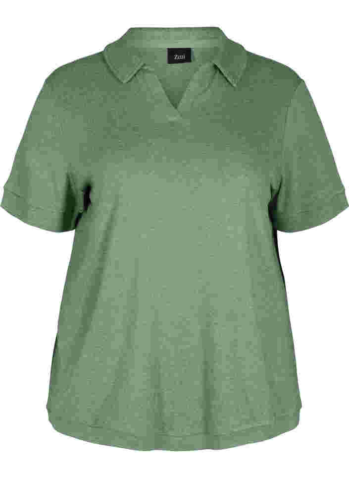 Melierte Bluse mit Kragen und 2/4-Ärmeln, Green Melange, Packshot image number 0