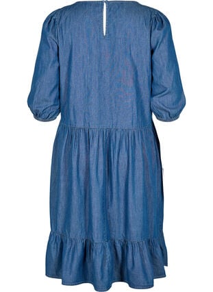 Baumwollkleid mit 3/4-Ärmeln und dekorativen Nähten, Blue, Packshot image number 1