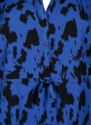 Bedrucktes Kleid mit Kordelzug in der Taille, Black Blue AOP, Packshot image number 2