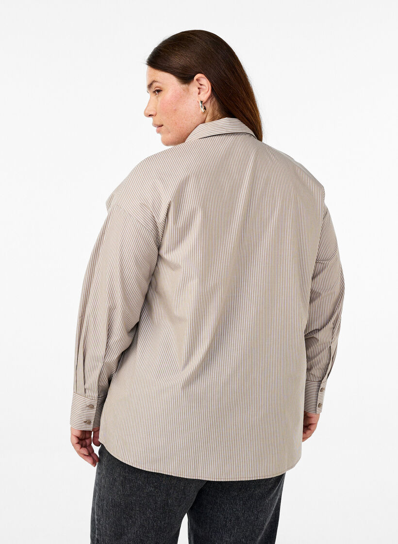 Lockeres langärmliges Hemd mit Streifen, Braun, Model image number 2