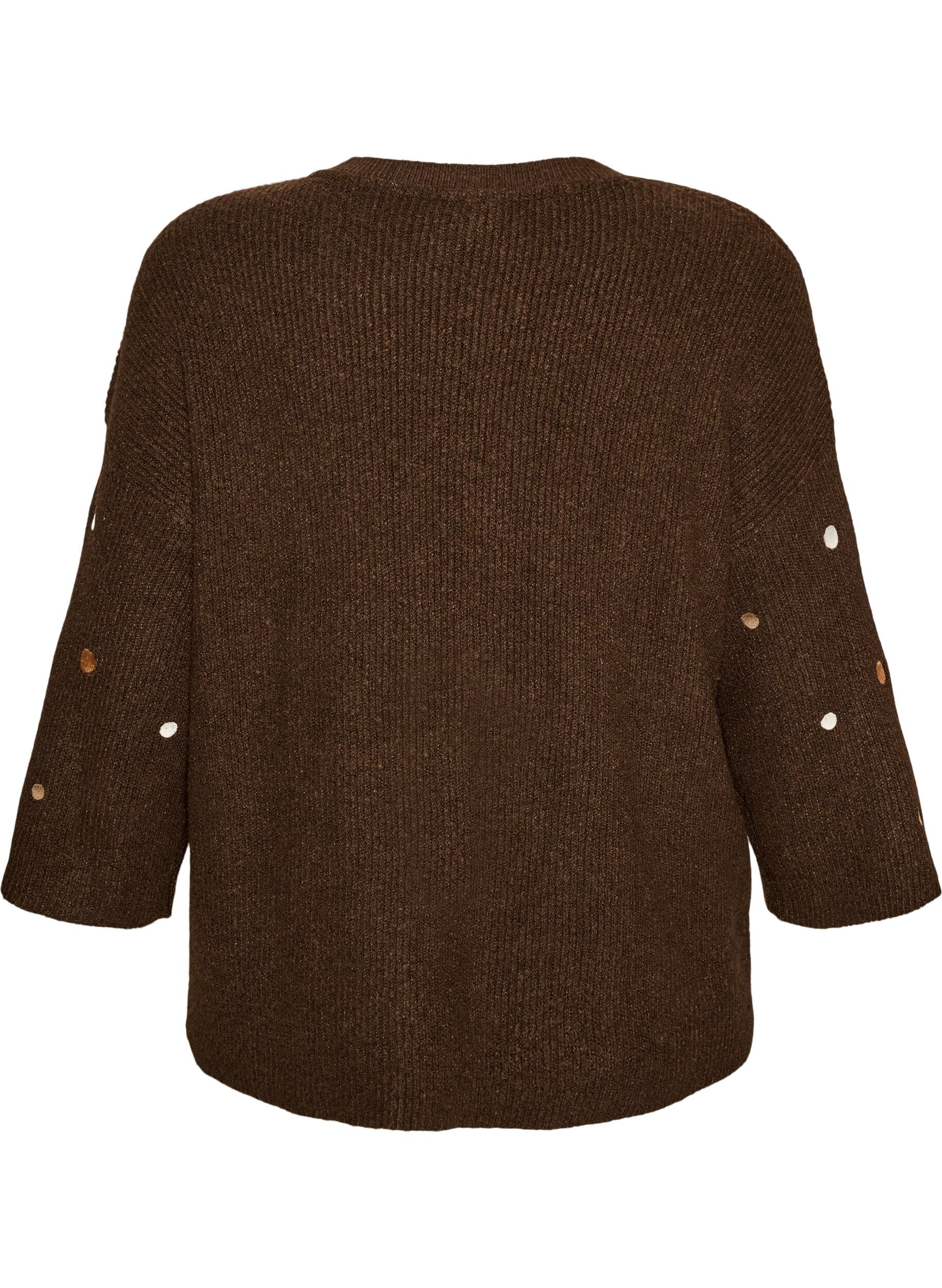 ZizziStrickbluse mit kleinen Stickmotiven, Braun, Packshot image number 1