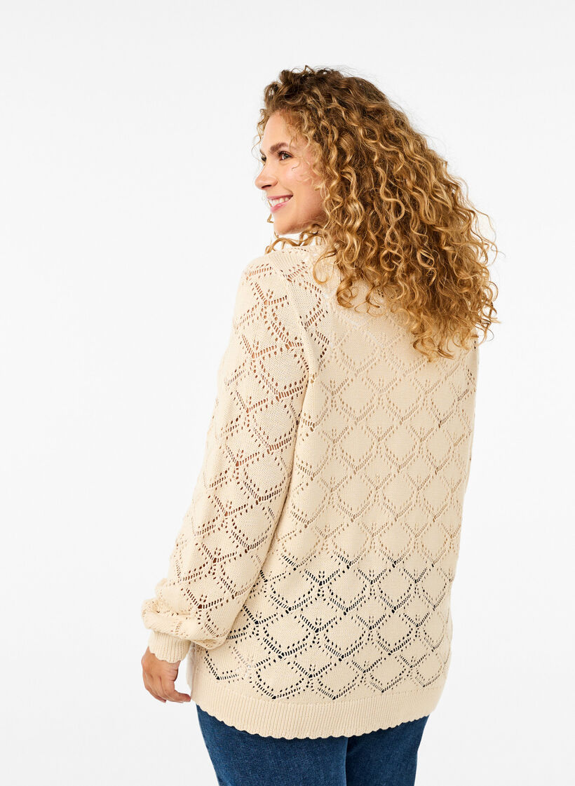  Gestrickte Bluse mit Muschelmuster, Birch, Model image number 1