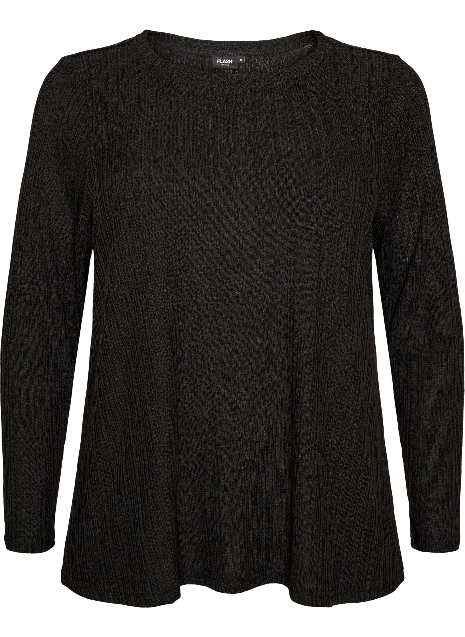 ZizziBluse aus Jersey mit Rippstruktur und langen &Auml;rmeln, Schwarz, Packshot image number 0