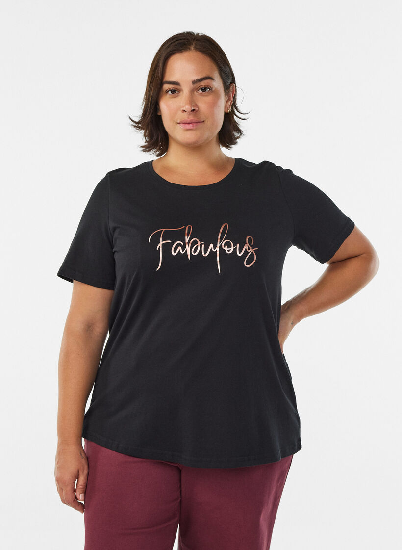 T-Shirt mit Print, Schwarz, Model image number 0