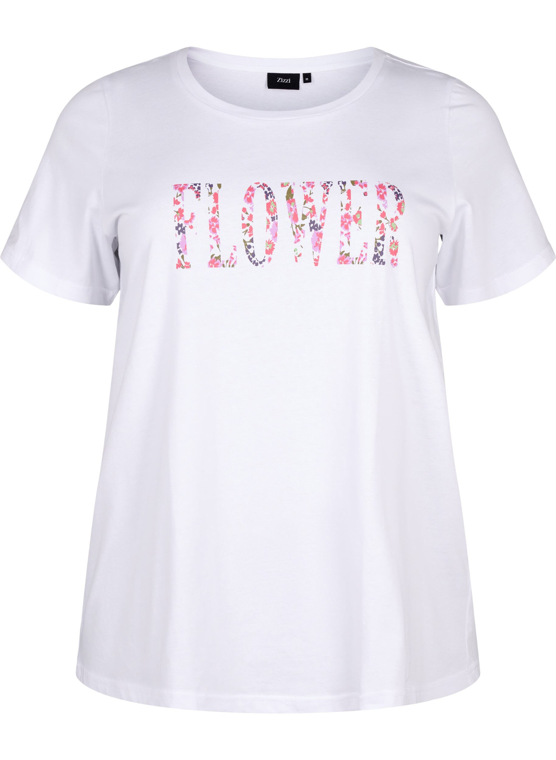 ZizziBaumwoll-T-Shirt mit Textaufdruck, B. White w. Flower, Packshot image number 0