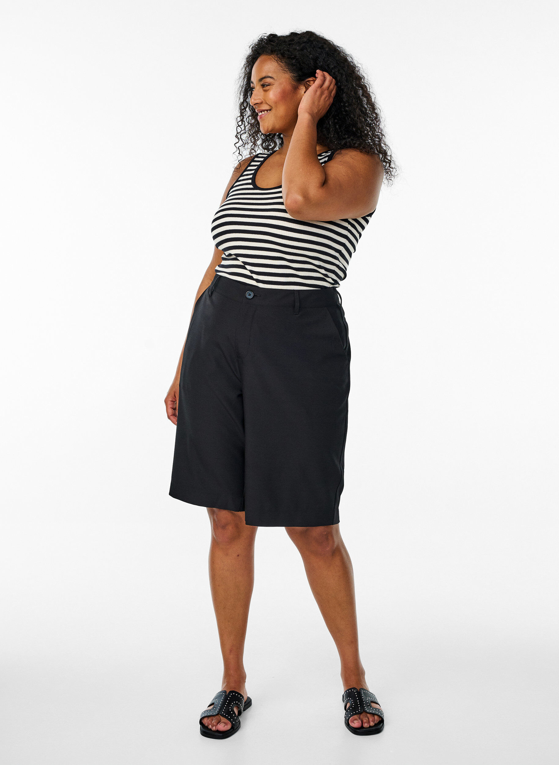 ZizziGestreiftes Tanktop mit Rippenstruktur, Schwarz, Model image number 1