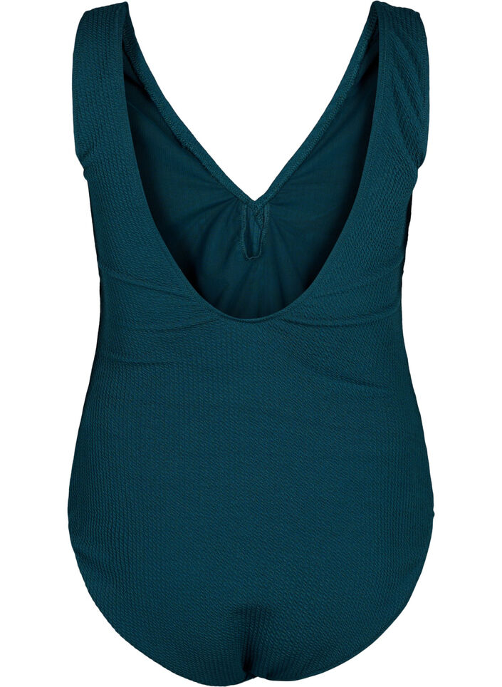 Badeanzug mit Krepp-Textur und Wickeleffekt, Dark Sea, Packshot image number 1