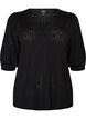 Kurz&auml;rmelige Bluse aus Strick mit Pointelle-Muster, Schwarz, Packshot image number 0
