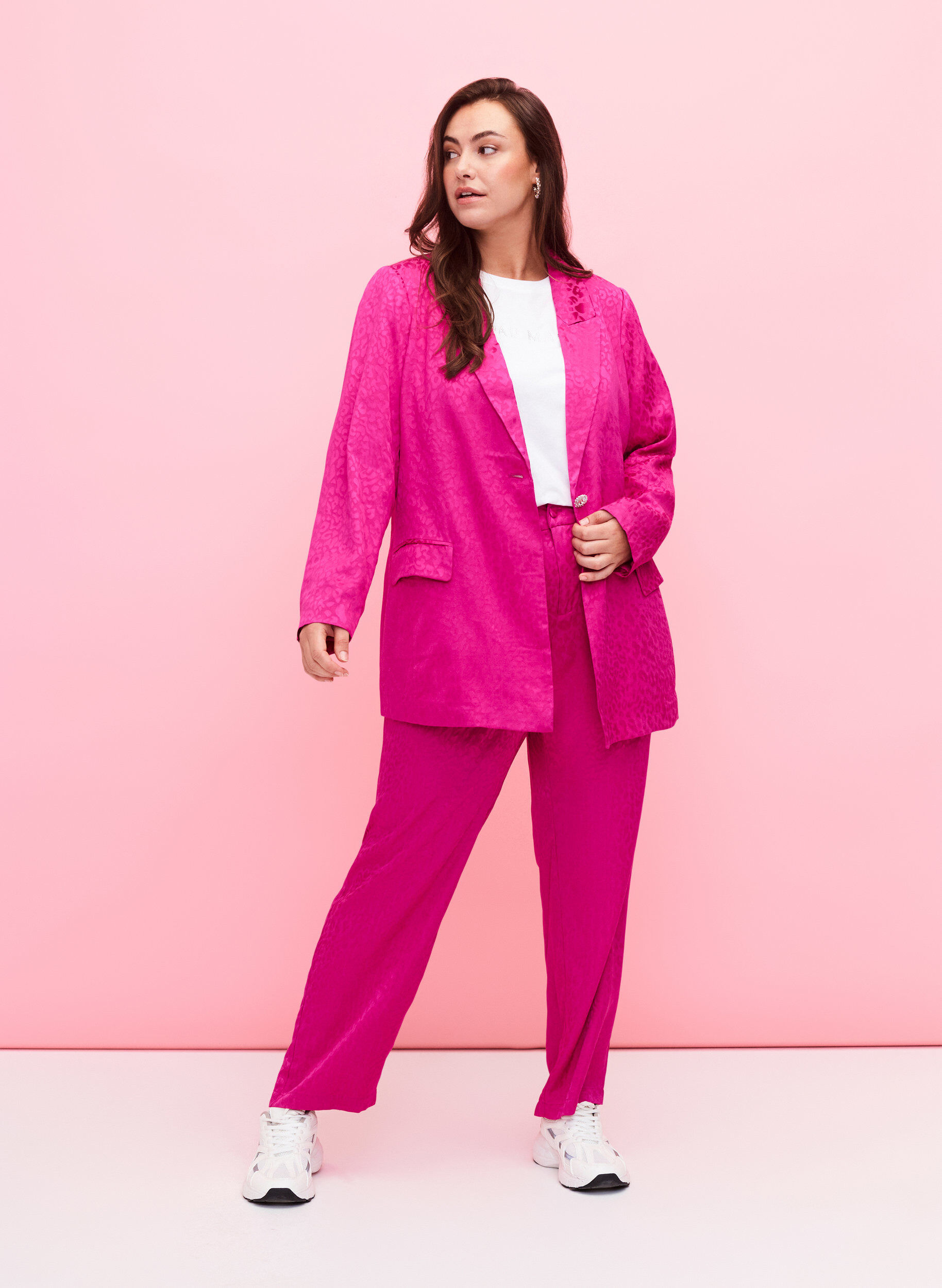 ZizziTon-in-Ton-Jacquard-Blazer aus Viskose, Rose Violet, Model image number 3