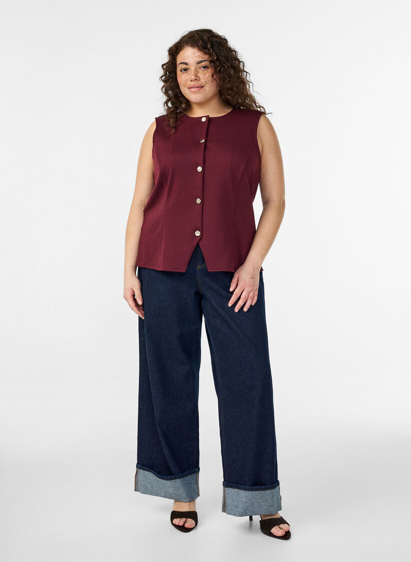 Ärmellose Bluse mit Zierknöpfen, Rot, Model image number 1