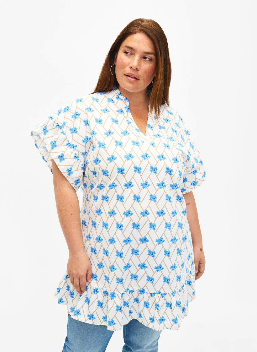 Geblümte Tunika aus Baumwolle, Snow White Flower, Model image number 0