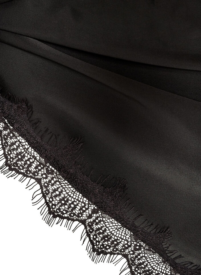 Schal aus Satin mit Spitzensaum, Schwarz, Packshot image number 2