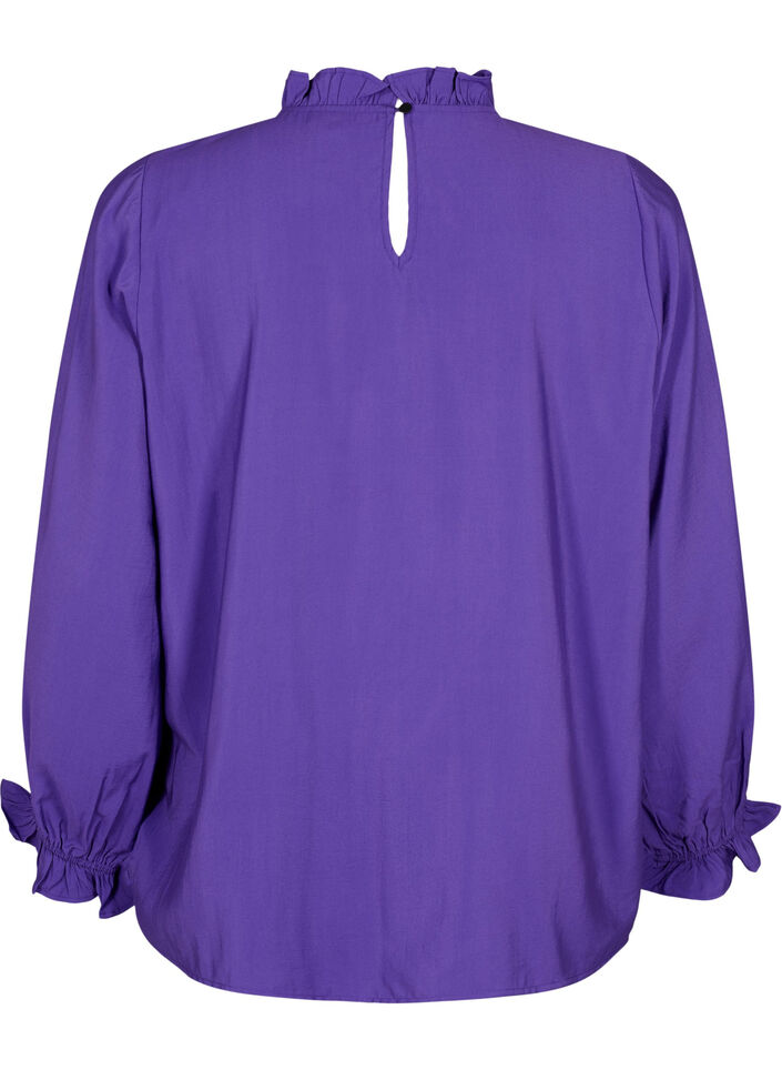 Langärmelige Viskosebluse mit Rüschen, Prism Violet, Packshot image number 1