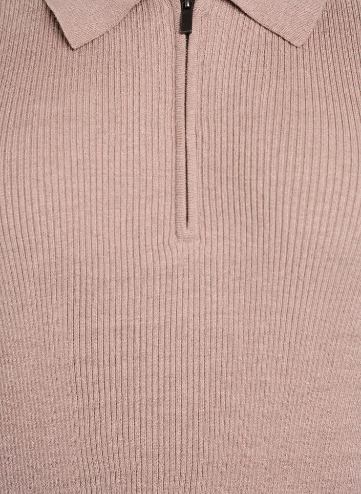 Pullover aus Rippstrick mit Polokragen und Reißverschluss, Beige, Packshot image number 2