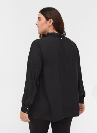 Langarm Bluse mit hohem Kragen, Black, Model image number 1