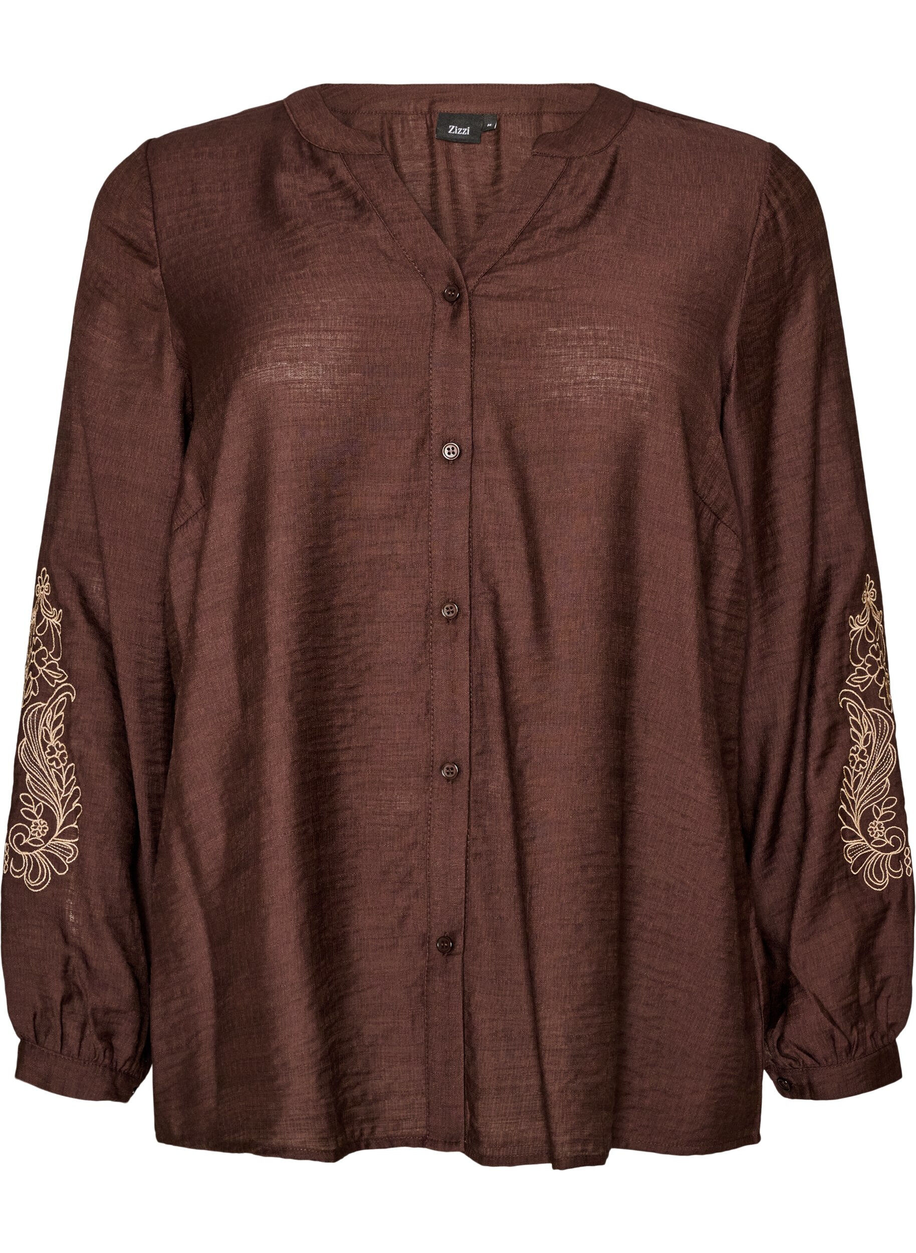 ZizziBluse aus Viskose mit bestickten &Auml;rmeln, Braun, Packshot image number 0