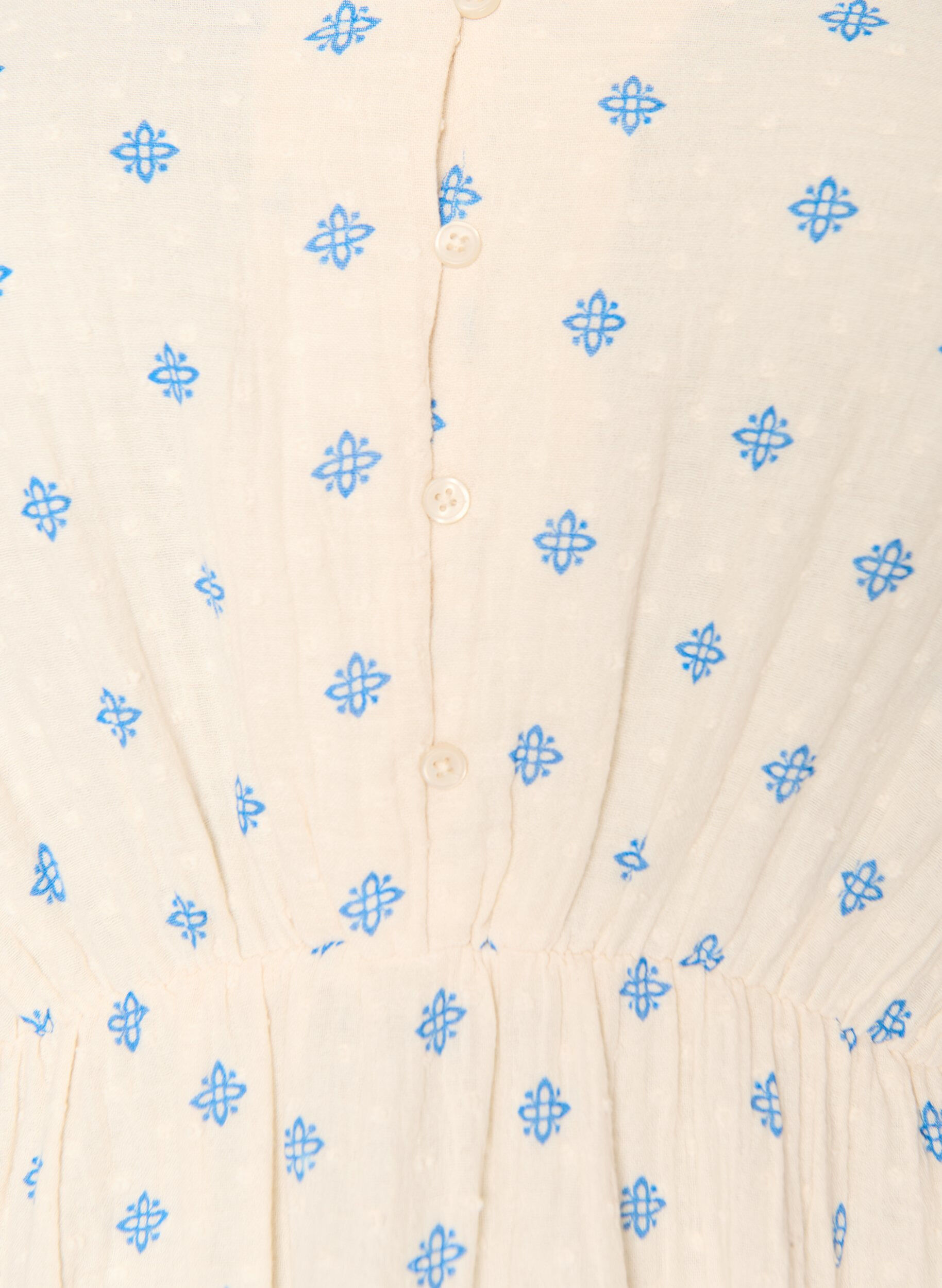 ZizziBedrucktes Kleid aus Baumwolle mit Gummizug in der Taille, Beige, Packshot image number 2