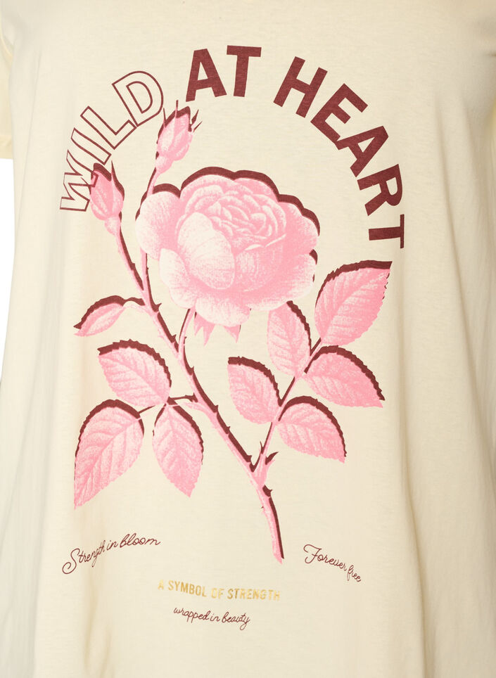 T-Shirt aus Baumwolle mit Frontprint und V-Ausschnitt, Beige, Packshot image number 2